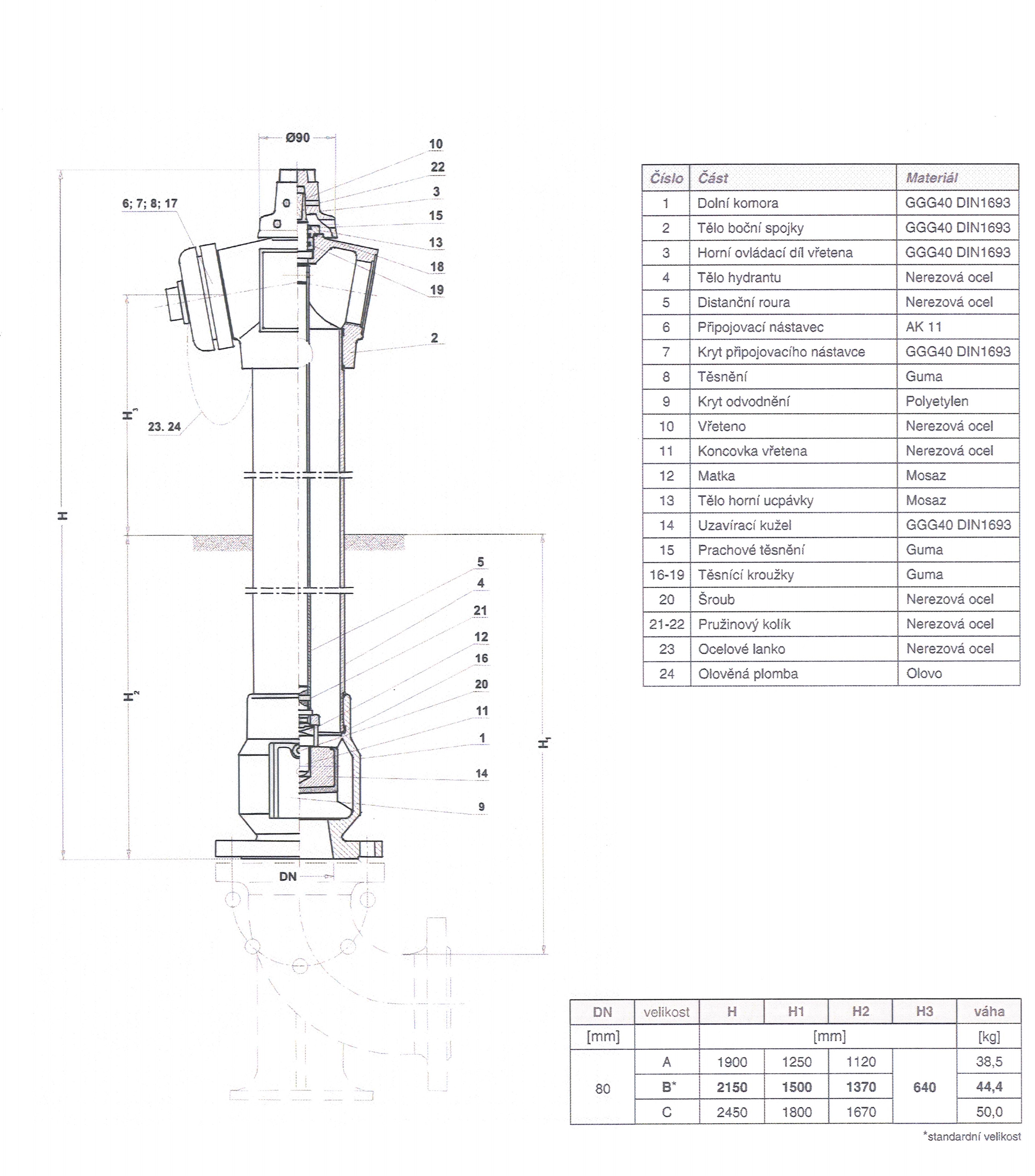 Nerezový  hydrant nadzemní DN80