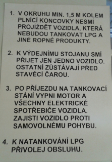 Tabulka - pokyny na LPG na čerpací stanice