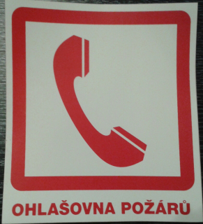 Tabulka - ZDE HLASTE POŽÁR - OHLAŠOVNA POŽÁRU Druh materiálu: samolepka, velikost: 17x15 cm