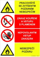Tabulka - PRACOVIŠTĚ SE ZVÝŠENÝM POŽÁRNÍM NEBEZPEČÍ,ZÁKAZ KOUŘENÍ A VSTUPU S PLAMENEM
